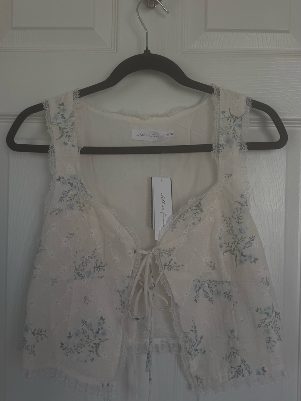 New With Tags All in Favor Cream Sheer Floral Lace Tie-Front Camisole Top🌸💙🩵